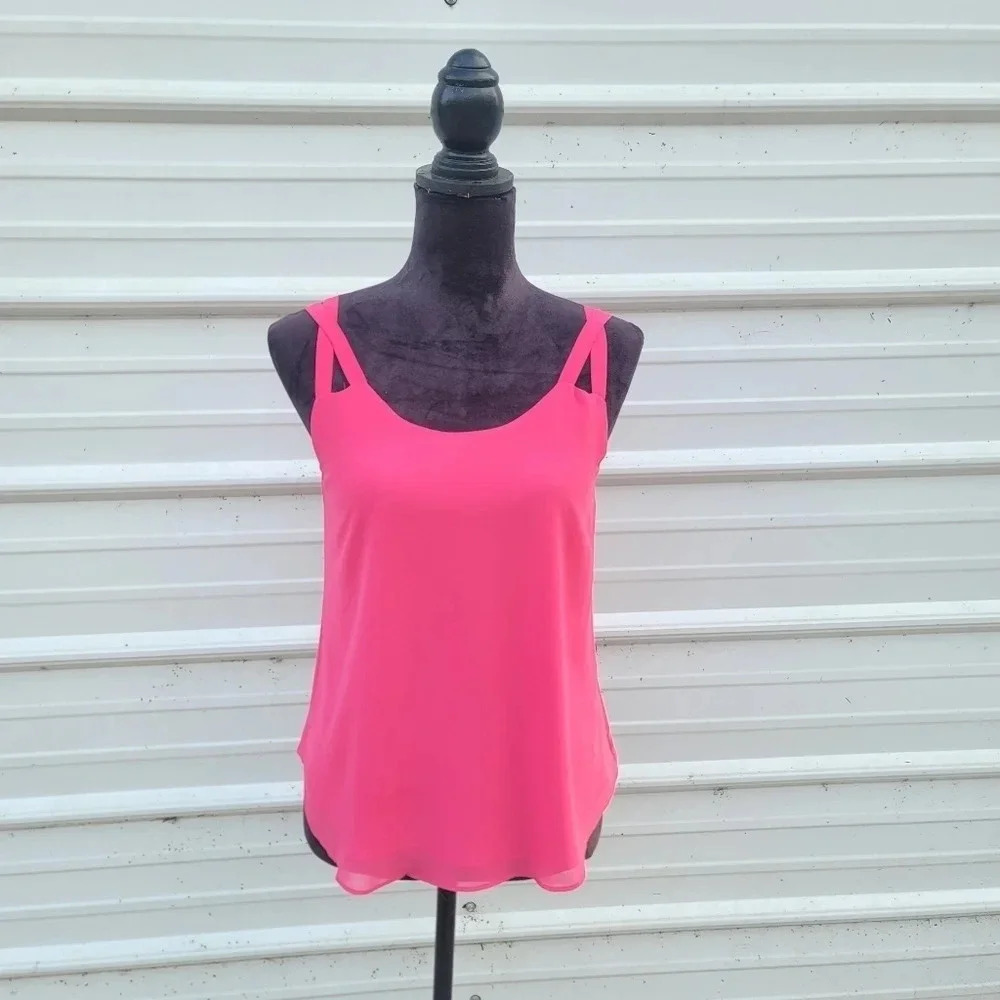 Style LOFT Tank Top Hot Pink Slit Open Back Flowy Women's sz S - Picture 1 of 9